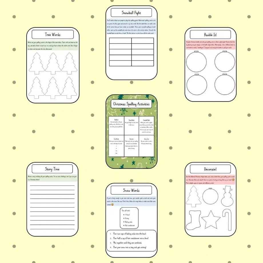 Christmas Spelling Menu Activities