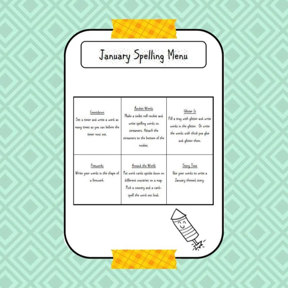 January Spelling Menu