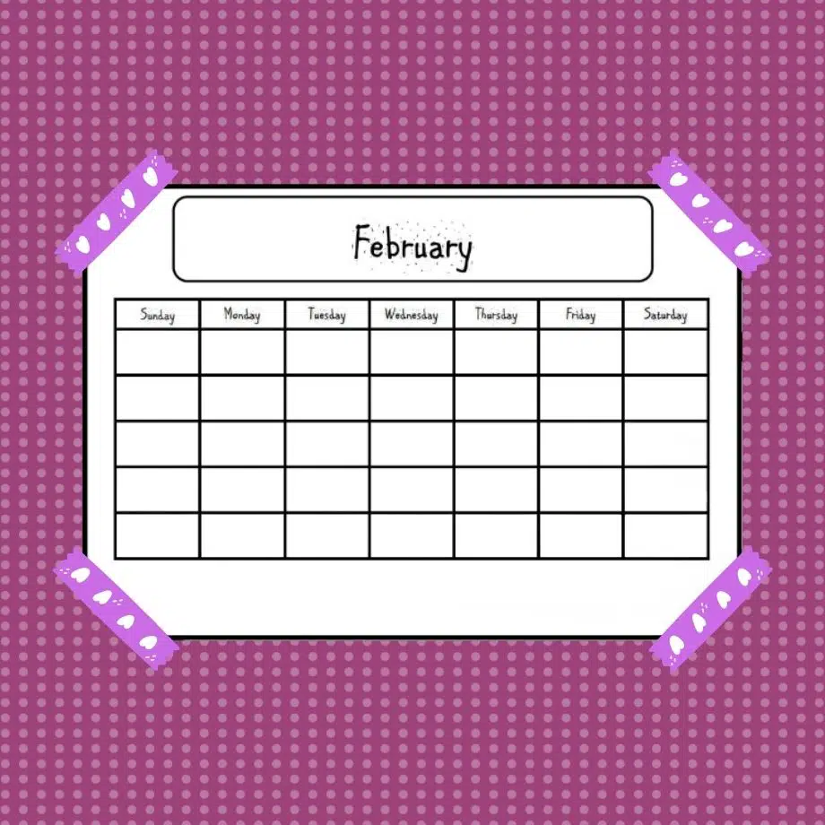 February Calendar Printer-Friendly