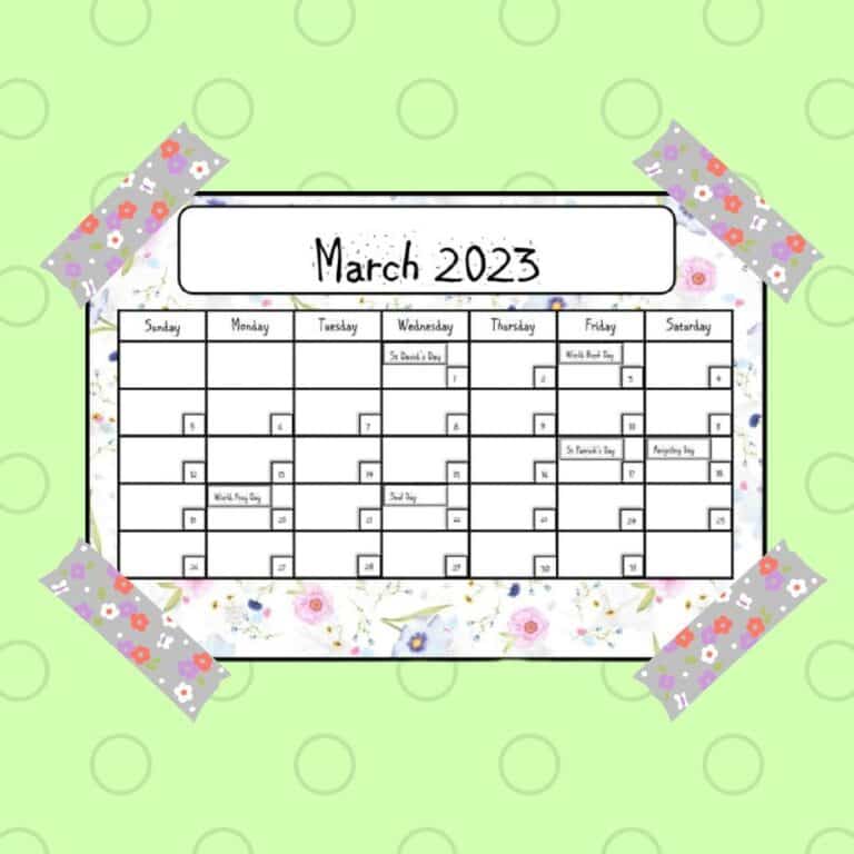 Free March Special Day Colour Calendar - Petal Resources