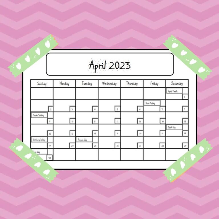 April Special Days Free Home Education Calendar Petal Resources